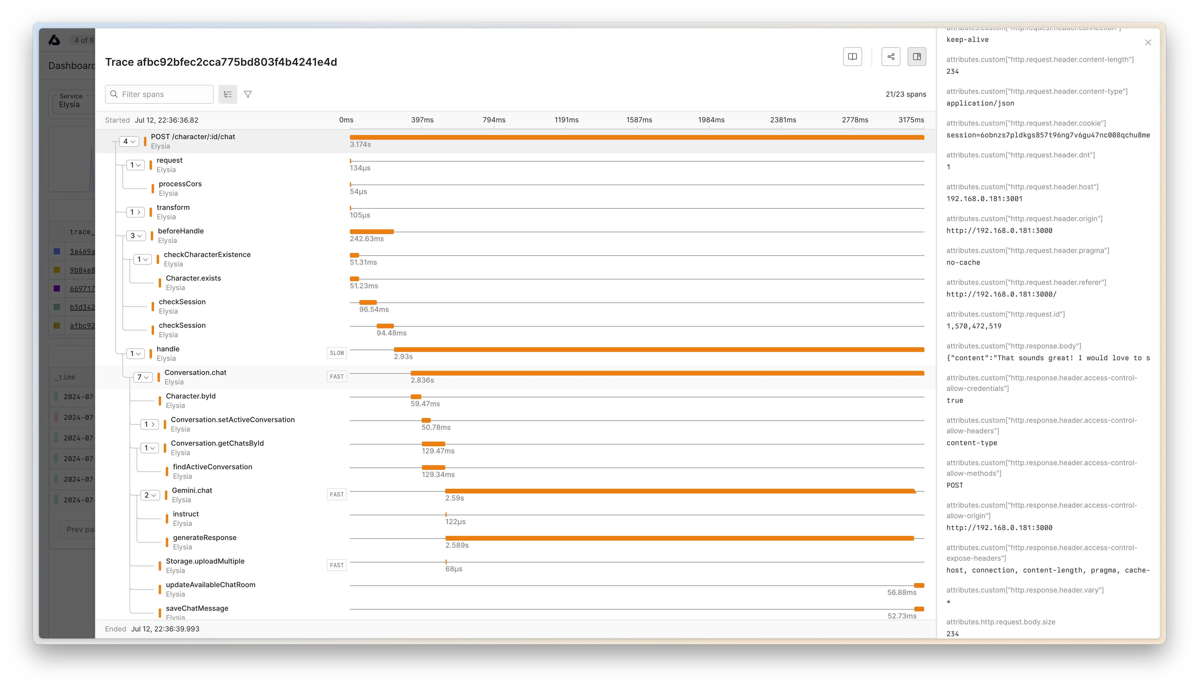 axiom showing collected trace from OpenTelemetry