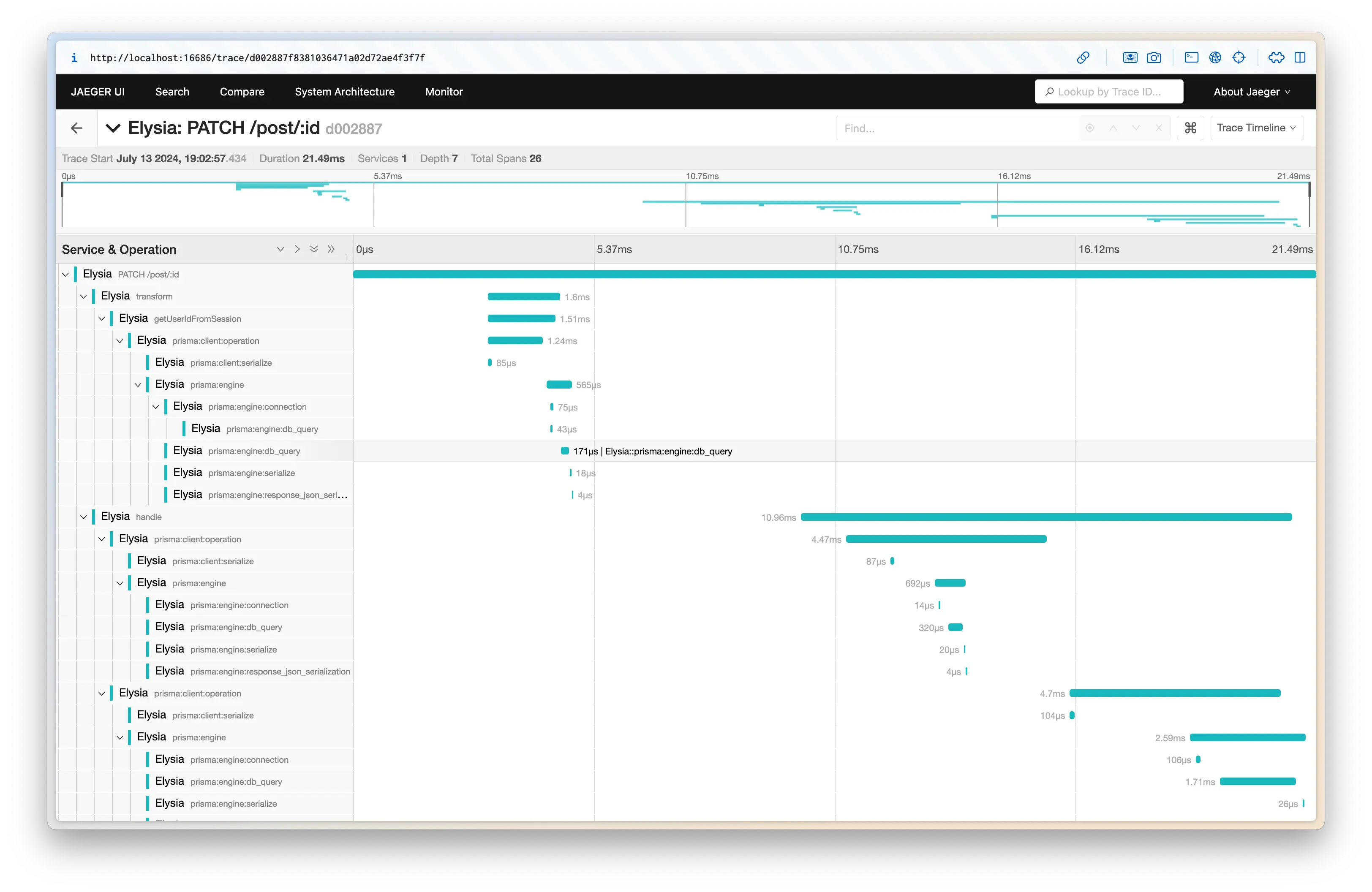 jaeger showing collected trace automatically